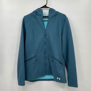 Under Armour Womens Full Zip Fitted ColdGear Hoodie Teal‎ Athletic Jacket Large